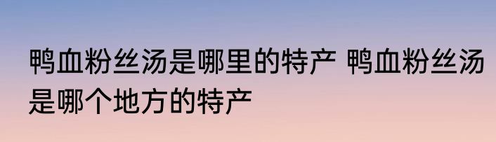 鸭血粉丝汤是哪里的特产 鸭血粉丝汤是哪个地方的特产