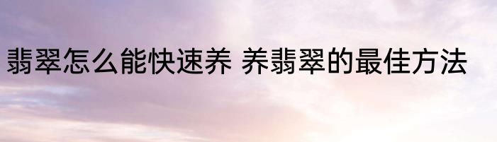 翡翠怎么能快速养 养翡翠的最佳方法