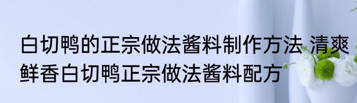白切鸭的正宗做法酱料制作方法 清爽鲜香白切鸭正宗做法酱料配方