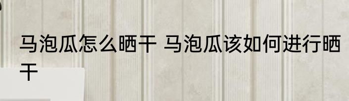 马泡瓜怎么晒干 马泡瓜该如何进行晒干