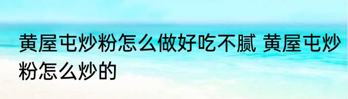 黄屋屯炒粉怎么做好吃不腻 黄屋屯炒粉怎么炒的
