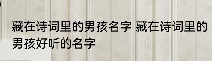藏在诗词里的男孩名字 藏在诗词里的男孩好听的名字