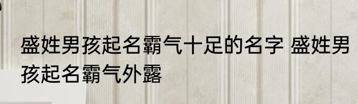盛姓男孩起名霸气十足的名字 盛姓男孩起名霸气外露