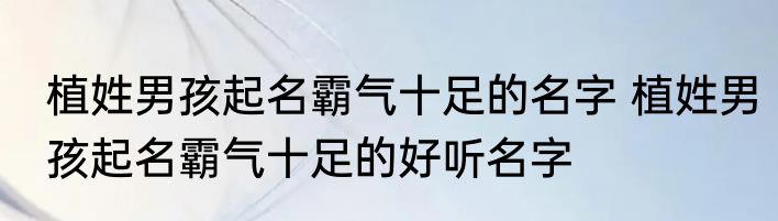 植姓男孩起名霸气十足的名字 植姓男孩起名霸气十足的好听名字