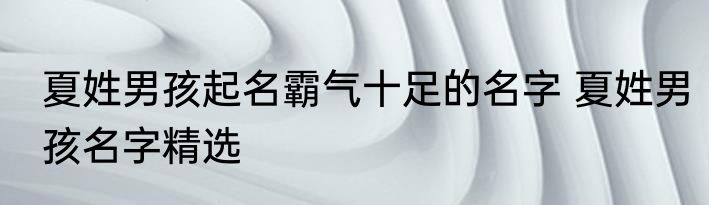 夏姓男孩起名霸气十足的名字 夏姓男孩名字精选