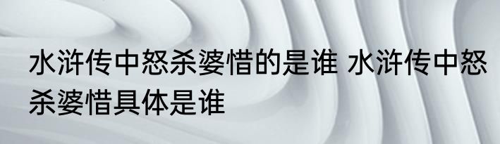 水浒传中怒杀婆惜的是谁 水浒传中怒杀婆惜具体是谁