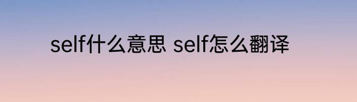 self什么意思 self怎么翻译