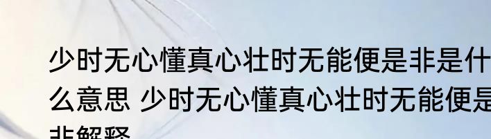 少时无心懂真心壮时无能便是非是什么意思 少时无心懂真心壮时无能便是非解释