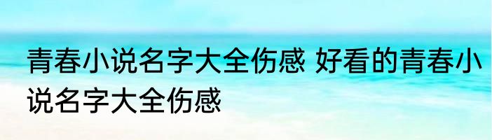 青春小说名字大全伤感 好看的青春小说名字大全伤感