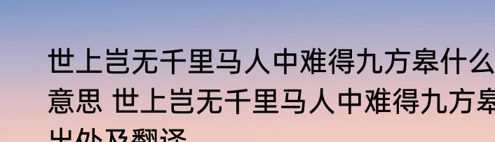 世上岂无千里马人中难得九方皋什么意思 世上岂无千里马人中难得九方皋出处及翻译