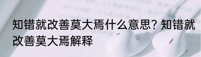 知错就改善莫大焉什么意思? 知错就改善莫大焉解释