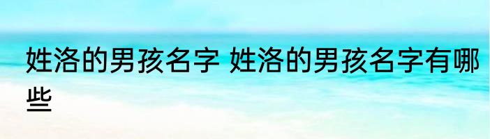 姓洛的男孩名字 姓洛的男孩名字有哪些