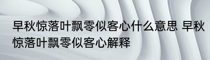 早秋惊落叶飘零似客心什么意思 早秋惊落叶飘零似客心解释