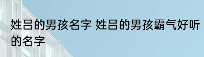 姓吕的男孩名字 姓吕的男孩霸气好听的名字