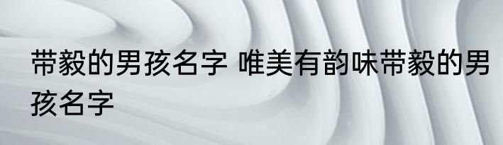 带毅的男孩名字 唯美有韵味带毅的男孩名字