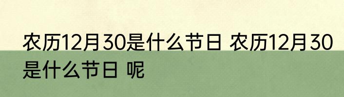 农历12月30是什么节日 农历12月30是什么节日 呢
