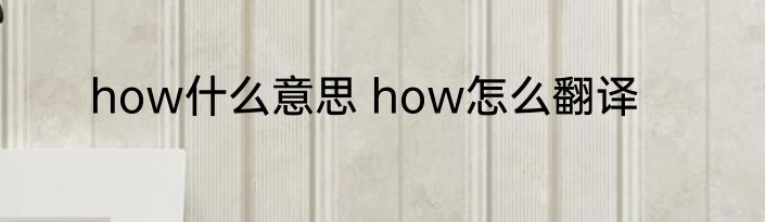 how什么意思 how怎么翻译