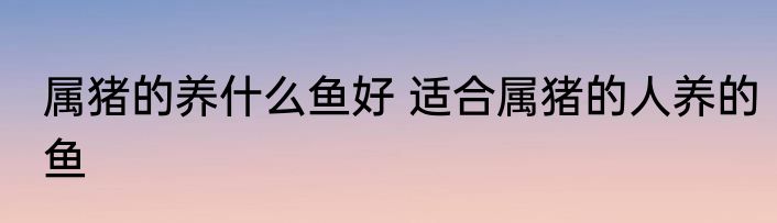 属猪的养什么鱼好 适合属猪的人养的鱼