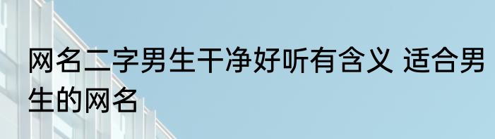 网名二字男生干净好听有含义 适合男生的网名