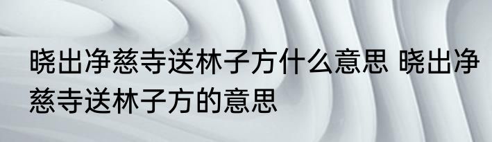 晓出净慈寺送林子方什么意思 晓出净慈寺送林子方的意思