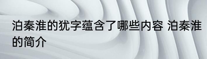 泊秦淮的犹字蕴含了哪些内容 泊秦淮的简介