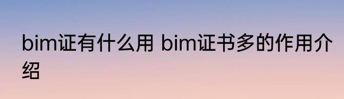 bim证有什么用 bim证书多的作用介绍