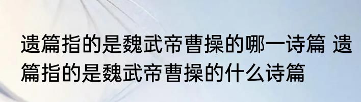 遗篇指的是魏武帝曹操的哪一诗篇 遗篇指的是魏武帝曹操的什么诗篇