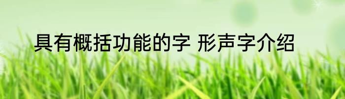 具有概括功能的字 形声字介绍