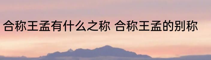合称王孟有什么之称 合称王孟的别称