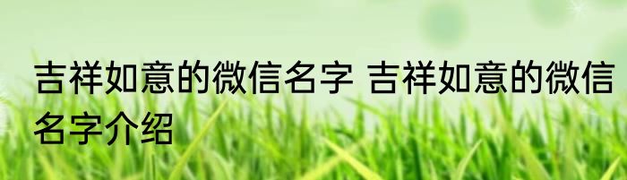 吉祥如意的微信名字 吉祥如意的微信名字介绍