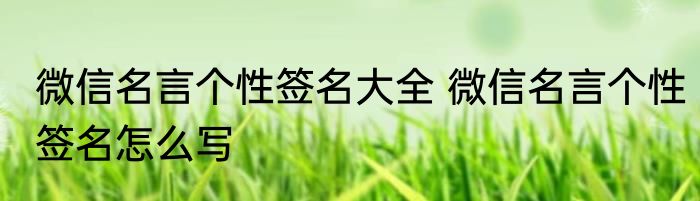 微信名言个性签名大全 微信名言个性签名怎么写
