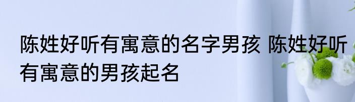 陈姓好听有寓意的名字男孩 陈姓好听有寓意的男孩起名