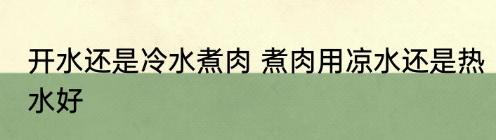 开水还是冷水煮肉 煮肉用凉水还是热水好