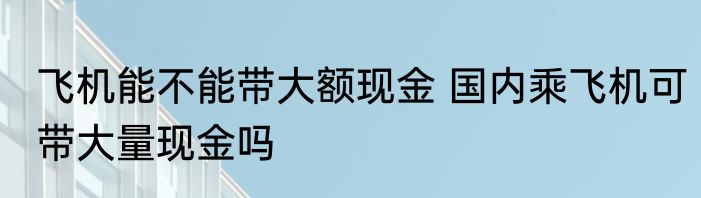 飞机能不能带大额现金 国内乘飞机可带大量现金吗