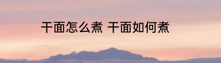 干面怎么煮 干面如何煮