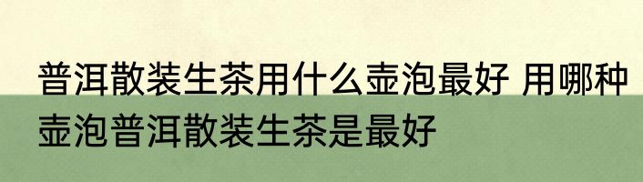 普洱散装生茶用什么壶泡最好 用哪种壶泡普洱散装生茶是最好