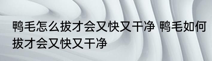 鸭毛怎么拔才会又快又干净 鸭毛如何拔才会又快又干净