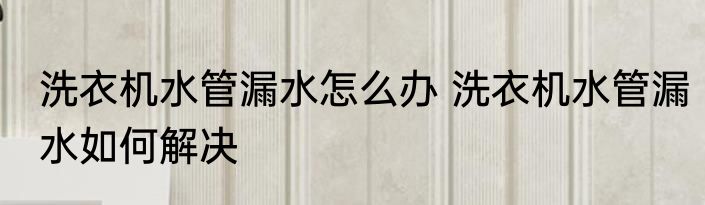 洗衣机水管漏水怎么办 洗衣机水管漏水如何解决