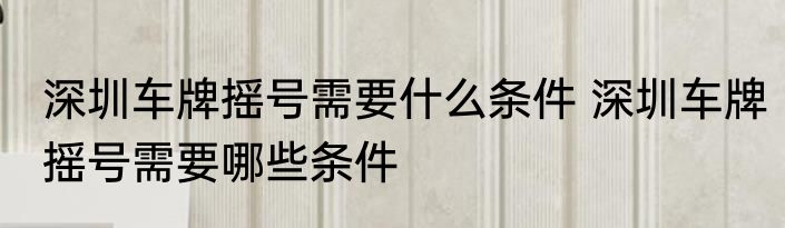 深圳车牌摇号需要什么条件 深圳车牌摇号需要哪些条件
