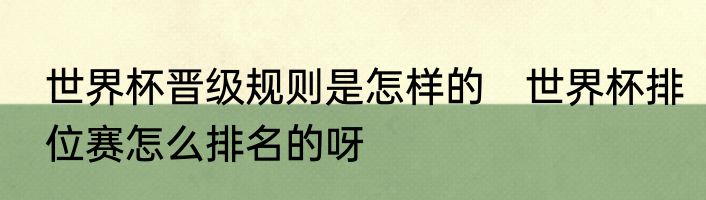 世界杯晋级规则是怎样的　世界杯排位赛怎么排名的呀