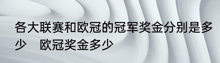 各大联赛和欧冠的冠军奖金分别是多少　欧冠奖金多少