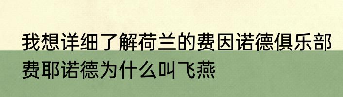 我想详细了解荷兰的费因诺德俱乐部　费耶诺德为什么叫飞燕