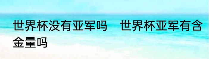 世界杯没有亚军吗　世界杯亚军有含金量吗