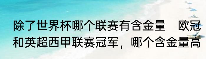 除了世界杯哪个联赛有含金量　欧冠和英超西甲联赛冠军，哪个含金量高