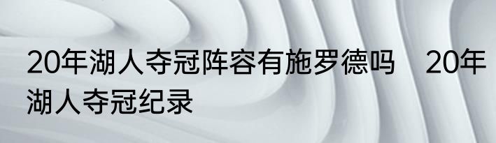 20年湖人夺冠阵容有施罗德吗　20年湖人夺冠纪录