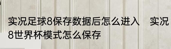 实况足球8保存数据后怎么进入　实况8世界杯模式怎么保存