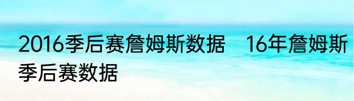 2016季后赛詹姆斯数据　16年詹姆斯季后赛数据