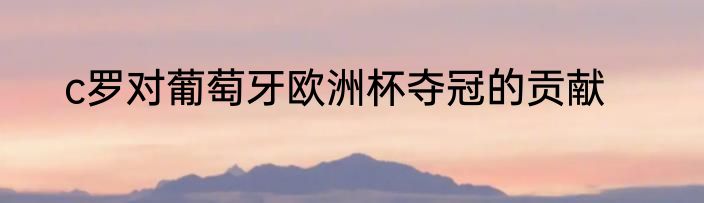 c罗对葡萄牙欧洲杯夺冠的贡献