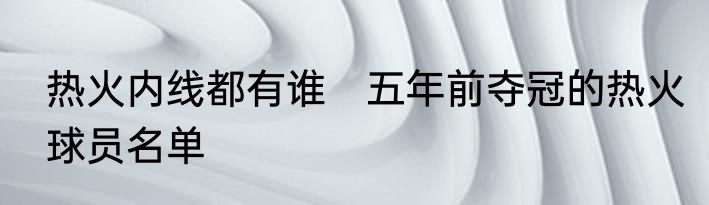 热火内线都有谁　五年前夺冠的热火球员名单