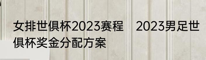 女排世俱杯2023赛程　2023男足世俱杯奖金分配方案
